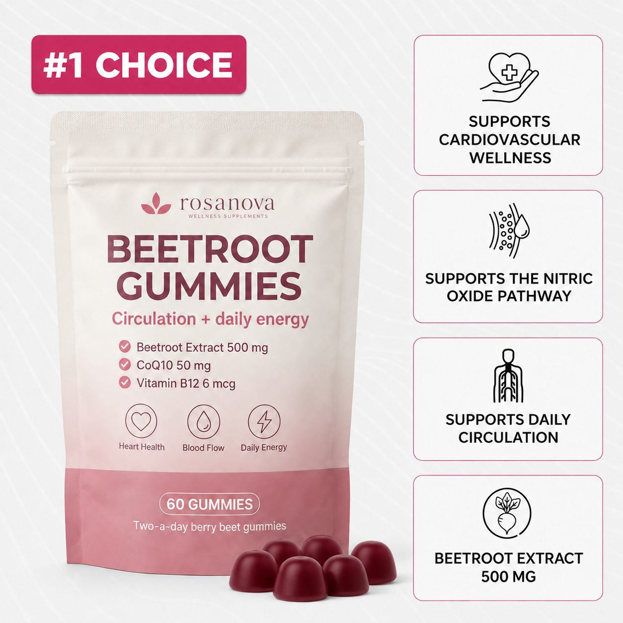 Rosabella Organic Beetroot Capsules (1300mg) for Blood Flow & Heart Health